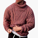 Men's Turtleneck Sweater with Cable Knit Pattern