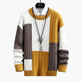 Men's Pullover Round Neck Twisted Pattern and Colorblock