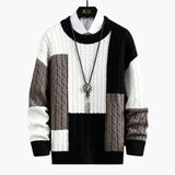 Men's Pullover Round Neck Twisted Pattern and Colorblock