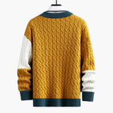 Men's Pullover Round Neck Twisted Pattern and Colorblock