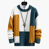 Men's Pullover Round Neck Twisted Pattern and Colorblock
