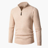 Men's Half Zip Ribbed Knit High Collar Pullover
