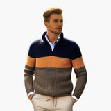 Men's Knit Zip Collar Color Block Pattern Pullover