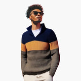 Men's Knit Zip Collar Color Block Pattern Pullover