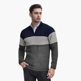 Men's Knit Zip Collar Color Block Pattern Pullover