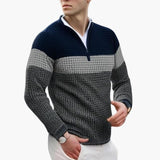 Men's Knit Zip Collar Color Block Pattern Pullover