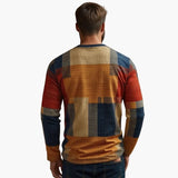 Men's Pullover with Patchwork Pattern and Long Sleeves