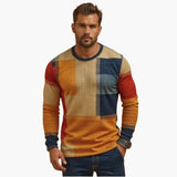 Men's Pullover with Patchwork Pattern and Long Sleeves