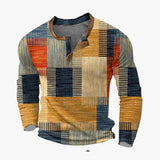 Men's Pullover with Patchwork Pattern and Long Sleeves