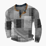 Men's Pullover with Patchwork Pattern and Long Sleeves
