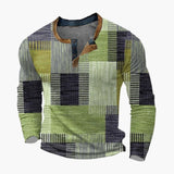 Men's Pullover with Patchwork Pattern and Long Sleeves