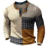 Men's Pullover with Patchwork Pattern and Long Sleeves