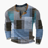 Men's Pullover with Patchwork Pattern and Long Sleeves