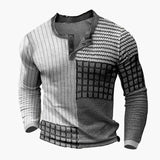 Men's Pullover with Patchwork Pattern and Long Sleeves