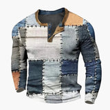 Men's Pullover with Patchwork Pattern and Long Sleeves