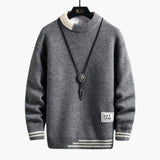 Men's Knit Sweater with Round Neck and Ribbed Cuffs