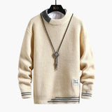 Men's Knit Sweater with Round Neck and Ribbed Cuffs