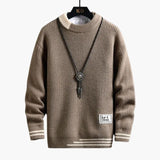 Men's Knit Sweater with Round Neck and Ribbed Cuffs