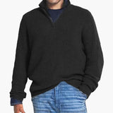 Ribbed men's pullover with zip collar and long sleeves
