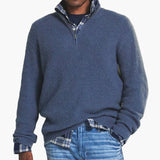 Ribbed men's pullover with zip collar and long sleeves