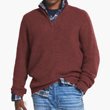 Ribbed men's pullover with zip collar and long sleeves
