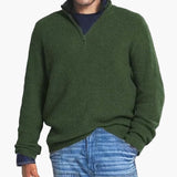 Ribbed men's pullover with zip collar and long sleeves