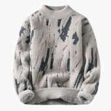 Designer sweater for men with abstract print and ribbed cuffs