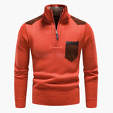 Men's half-zip pullover with chest pocket and ribbed hem