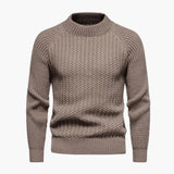 Waffle knit sweater for men with round neck