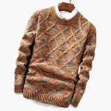 Multicolor knitted sweater for men with textured diamond pattern