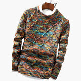 Multicolor knitted sweater for men with textured diamond pattern