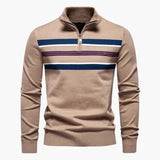 Men's knit sweater with half zip and striped pattern