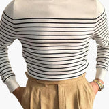 Striped knit sweater for men with round neck