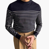 Striped knit sweater for men with round neck