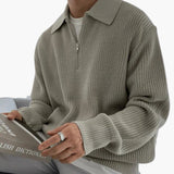 Men's mid-height collar zip-up pullover with long sleeves