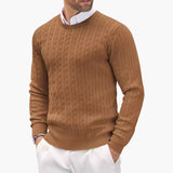 Men's round neck pullover with long sleeves in fine knit