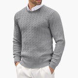 Men's round neck pullover with long sleeves in fine knit