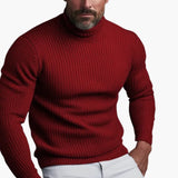 Men's ribbed turtleneck sweater in deep red