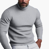 Men's ribbed turtleneck sweater in deep red