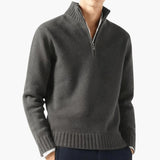 Men's pullover with zip collar and ribbed hem