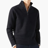 Men's pullover with zip collar and ribbed hem
