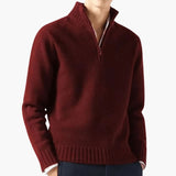 Men's pullover with zip collar and ribbed hem