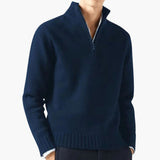 Men's pullover with zip collar and ribbed hem
