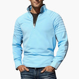 Men's half-zip pullover with textured sleeves