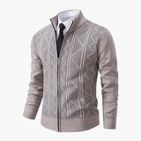 Men's zip-up sweater with ribbed high collar