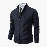 Men's zip-up sweater with ribbed high collar