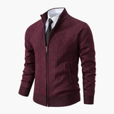 Men's zip-up sweater with ribbed high collar