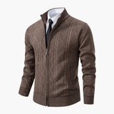 Men's zip-up sweater with ribbed high collar