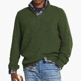 Men's zip-up sweater with stand-up collar and ribbed knit