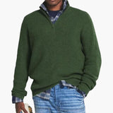 Men's zip-up sweater with stand-up collar and ribbed knit